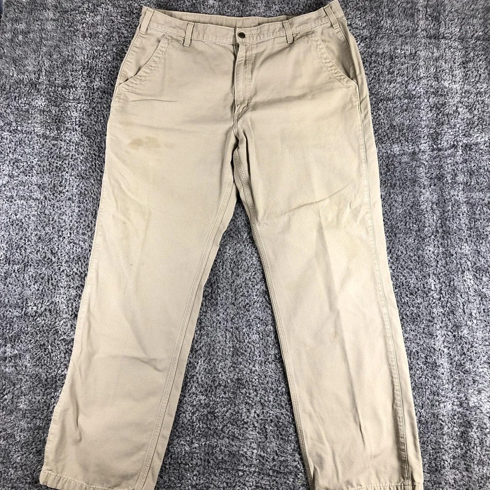 Carhartt Pants Mens 40x34‎ Beige Canvas Relaxed Fit Carpenter Workwear B299 GKH